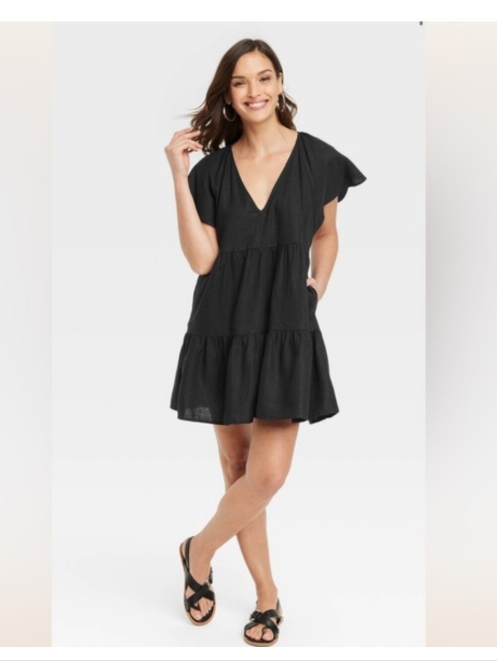 Universal Thread Black Tiered V-Neck Mini Dress SIZE L